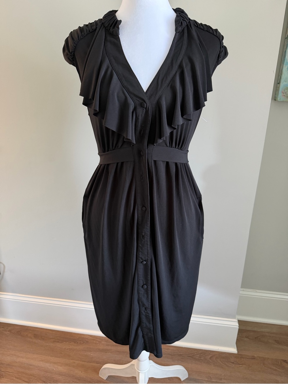 Max & Cleo Black Ruffle-Trim Midi Dress